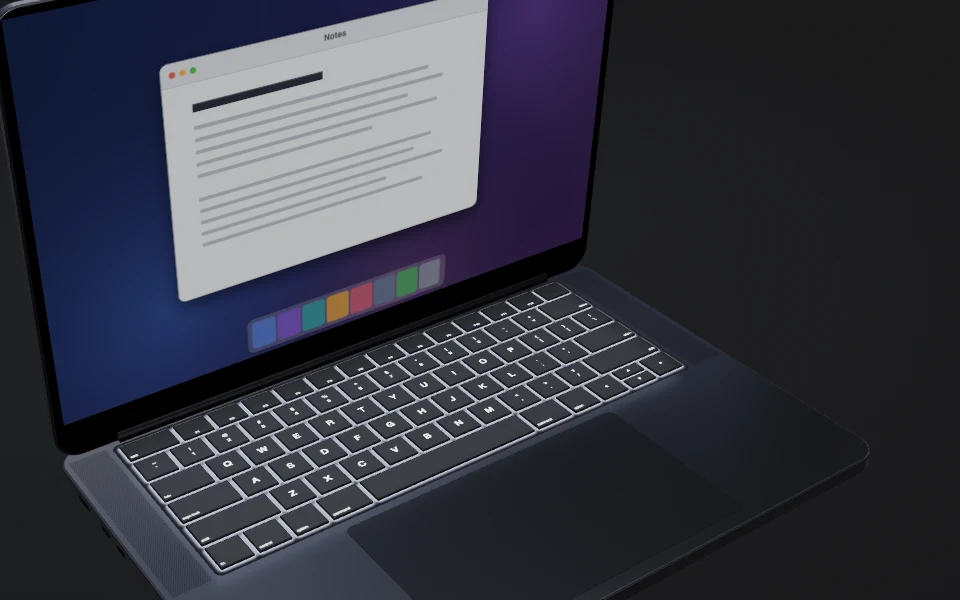 MacBook open to 85 degrees with its screen and keyboard dimmed